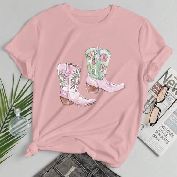 SHEIN Tops - SHEIN Pink Cowgirl Boots Graphic Tee Women's XL